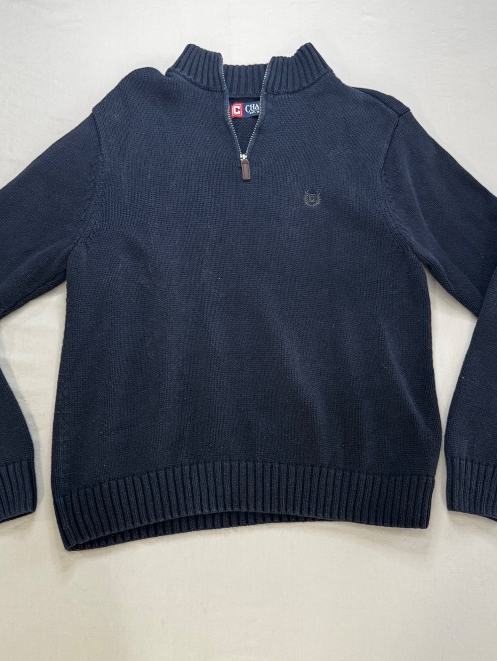 Chaps Men’s XL 100% Cotton Navy Quarter Zip Sweater Preppy Y2K